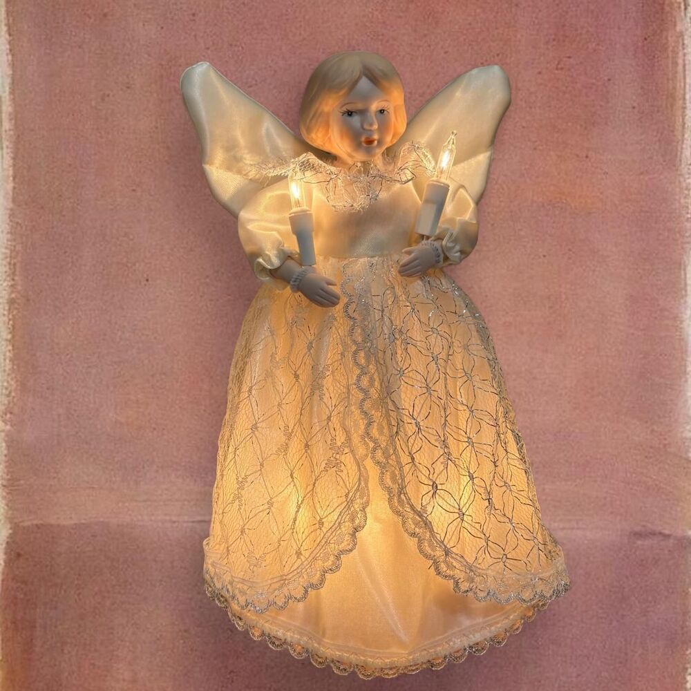 Vintage Christmas Holiday Porcelain Light Up Angel Tree Topper Figurine